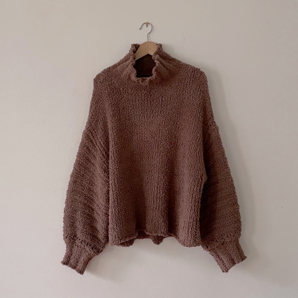 Easel Teddy Sweater Turtleneck Cozy Boho Oversized Brown
